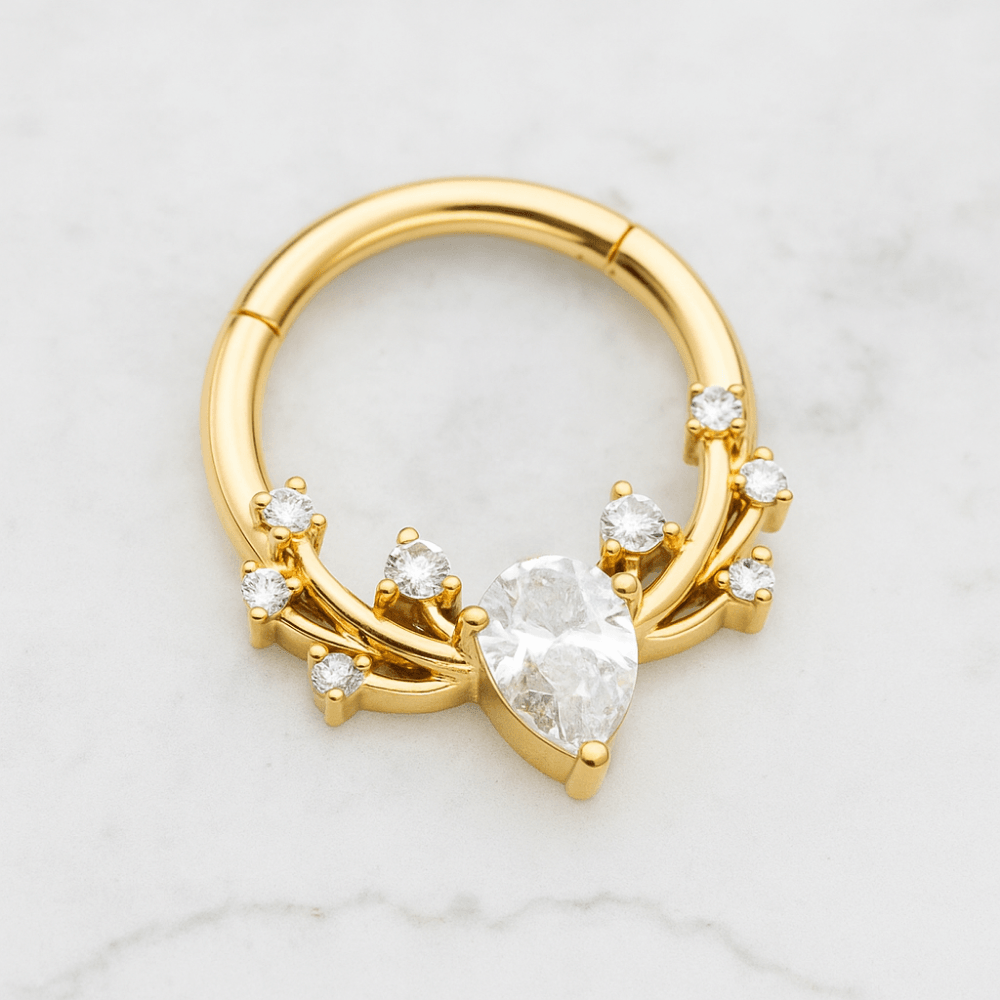 316L Surgical Steel CZ Jewelled Antler Hinged Segment Clicker Ring