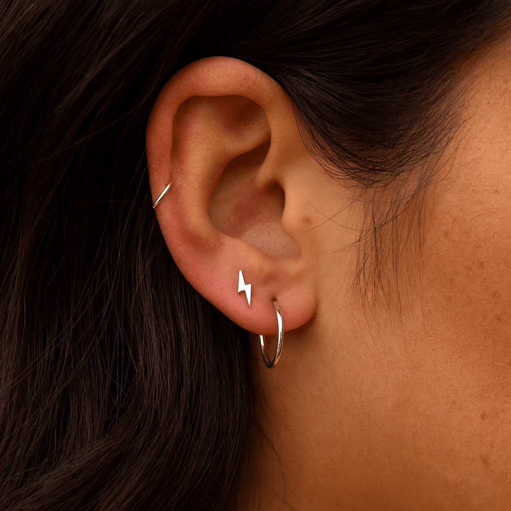 14K Gold Internally Threaded Lightning Bolt Stud