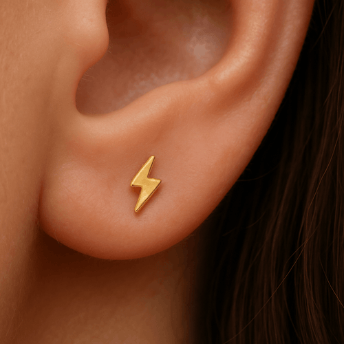 14K Gold Internally Threaded Lightning Bolt Stud