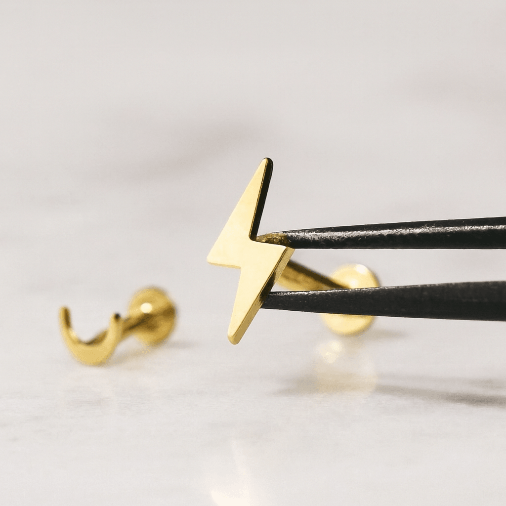14K Gold Internally Threaded Lightning Bolt Stud
