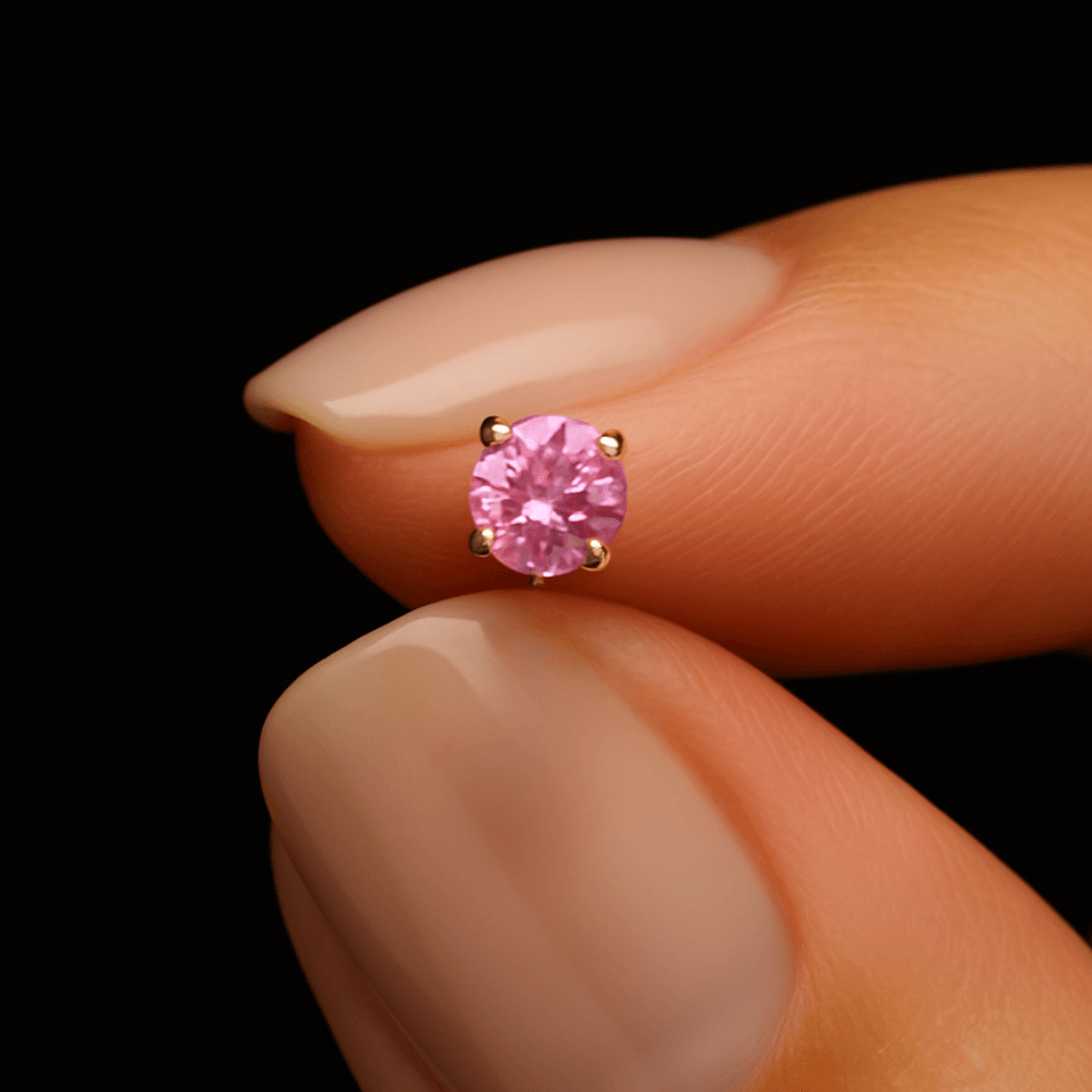 14K Gold Pink Cubic Zirconia Stone Jewelled Nose Bone