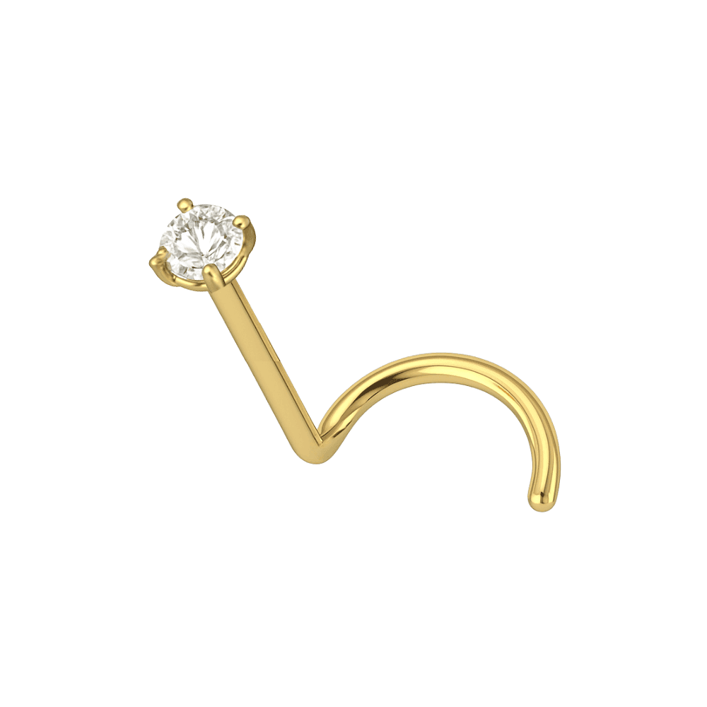 14K Gold Cubic Zirconia Set Nose Screw Stud