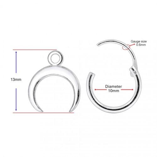 925 Sterling Silver Segment Hoop Ear Ring With Dangling Half Moon