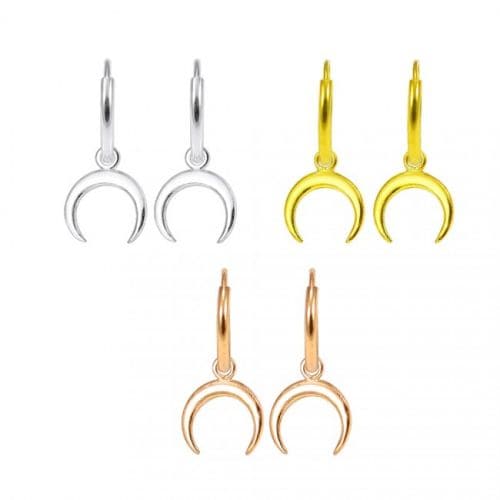 925 Sterling Silver Segment Hoop Ear Ring With Dangling Half Moon