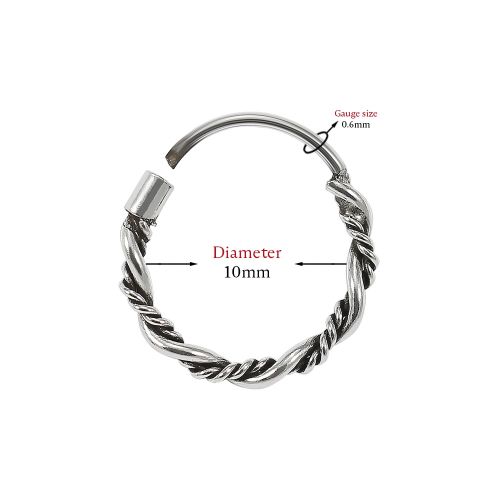 925 Sterling Silver Bali Style Oxidised Tribal Twisted Hinged Segment Nose Ring