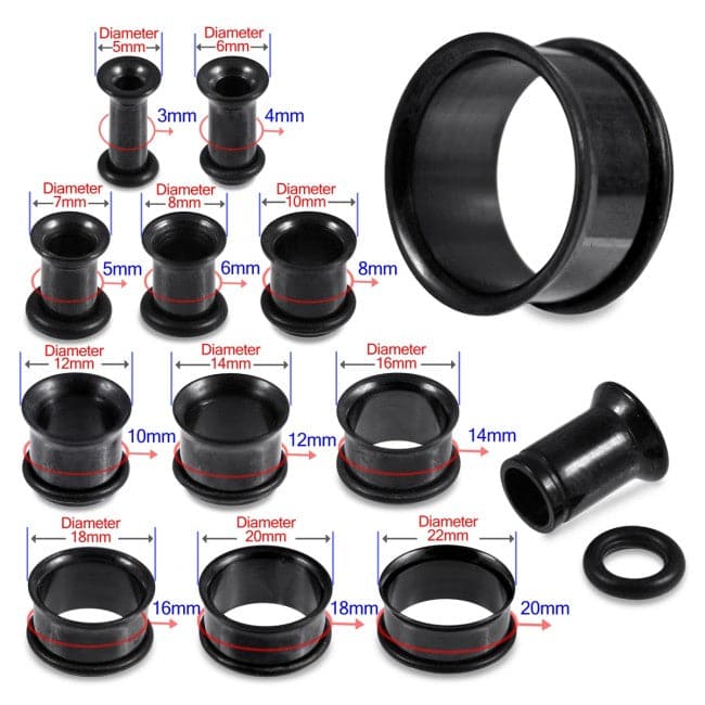 316L Surgical Steel Black Single Flared with 'O' Ring Ear Plug