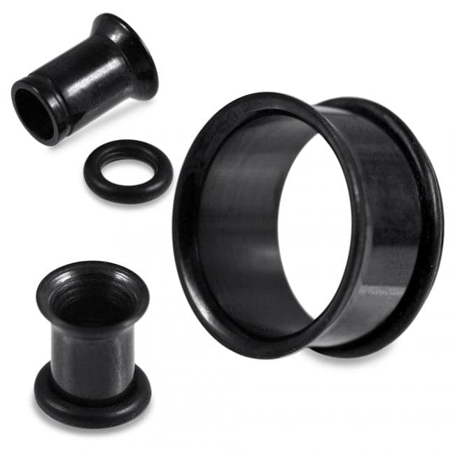 316L Surgical Steel Black Single Flared with 'O' Ring Ear Plug