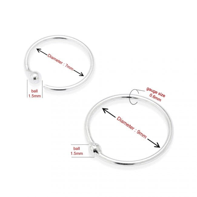 925 Sterling Silver Open Hoop BCR Nose and Ear Tragus Ring