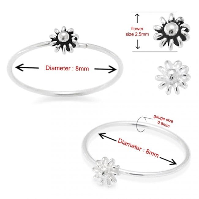 925 Sterling Silver Flower Open Hoop BCR Ring