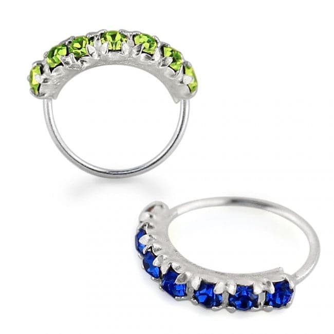 925 Sterling Silver 7 CZ's Paved Seamless Continuous Nose Hoop Ring