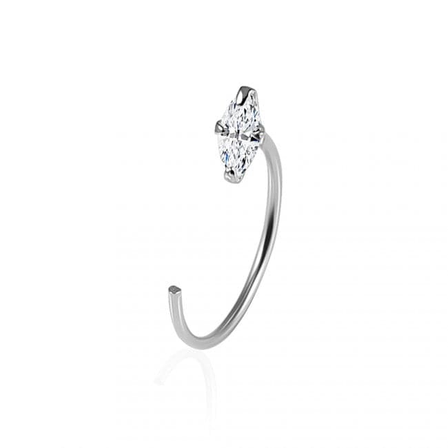 925 Sterling Silver Jewelled Marquise Cut Claw Set Open Hoop Nose Ring