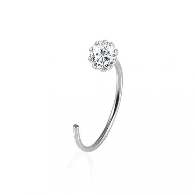 925 Sterling Silver Jewelled Flower Set Open Hoop Nose Ring