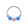 925 Sterling Silver Dark Blue with Pink Opal Bead in Center Nose Hoop Ring
