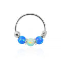 925 Sterling Silver Dark Blue with Light Green Opal Bead in Center Nose Hoop Ring
