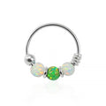925 Sterling Silver AB with Green Opal Bead in Center Nose Hoop Ring