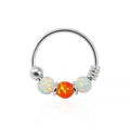 925 Sterling Silver White with Orange Opal Bead in Center Nose Hoop Ring