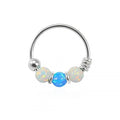925 Sterling Silver AB with Dark Blue Opal Bead in Center Nose Hoop Ring