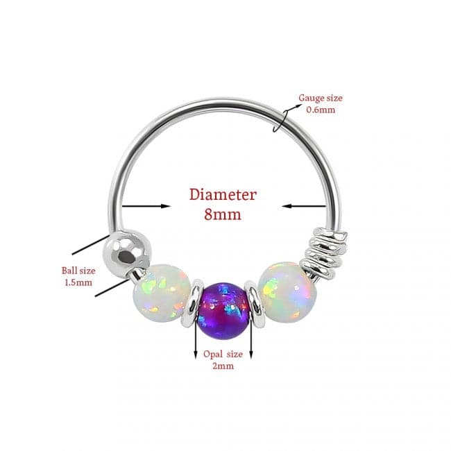 925 Sterling Silver with Opal Beads Hoop Nose Ring