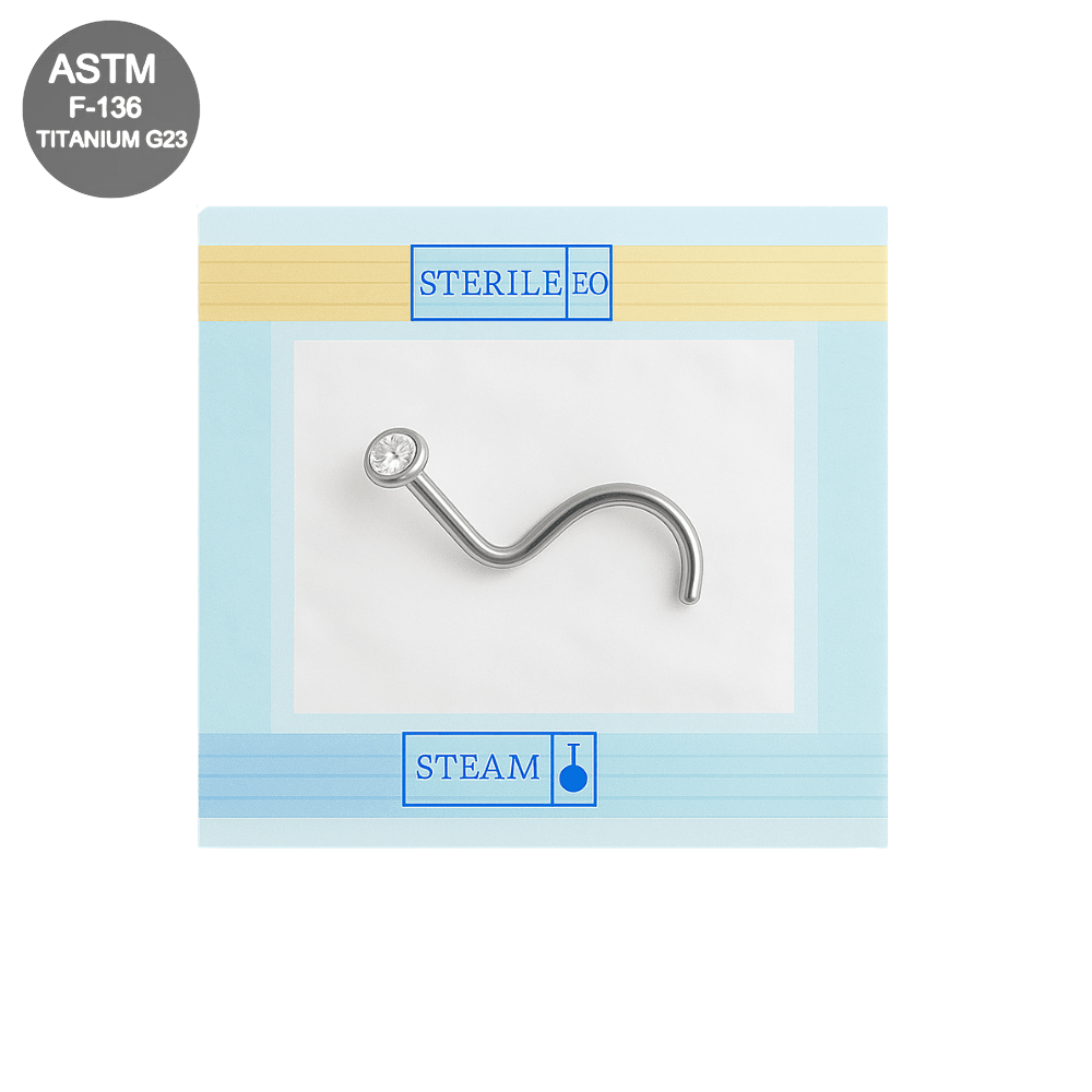 EO Gas Sterilised G23 Titanium CZ Jewelled Nose Screw
