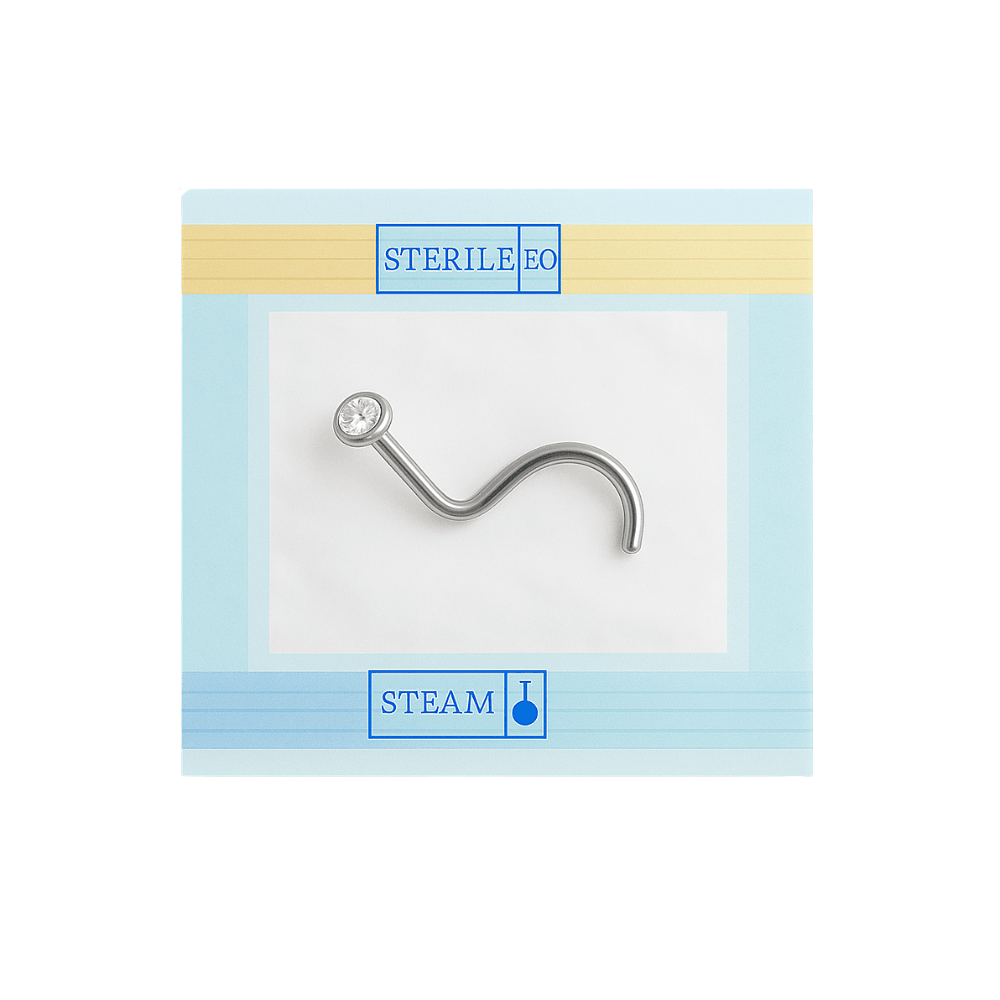 EO Gas Sterilised 316L Surgical Steel CZ Jewelled Nose Screw