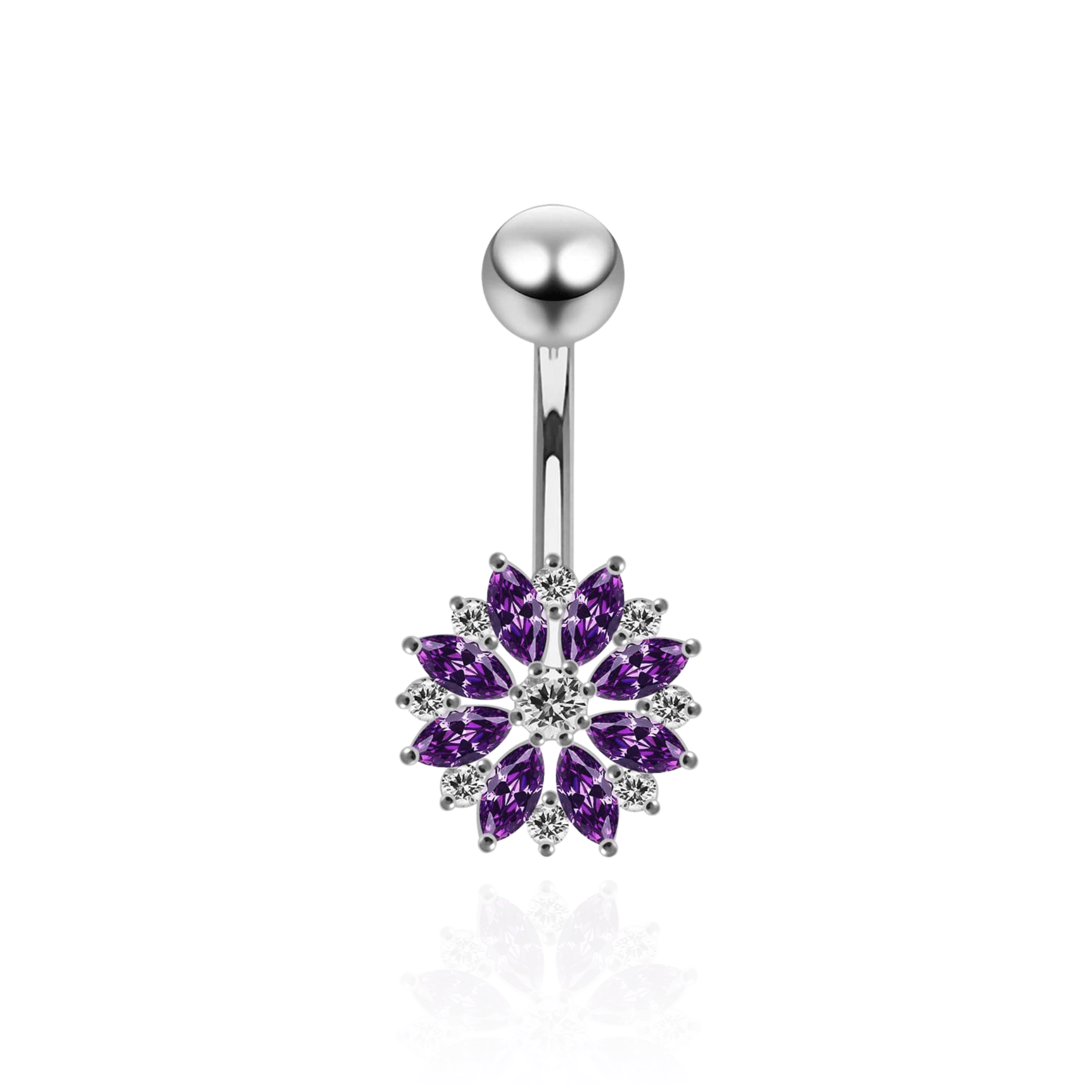 925 Sterling Silver Multi CZ Jewelled Lesser Calendine Flower Design Belly Ring