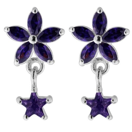 925 Sterling Silver Jewelled Flower Filigree with Star Ear Ring
