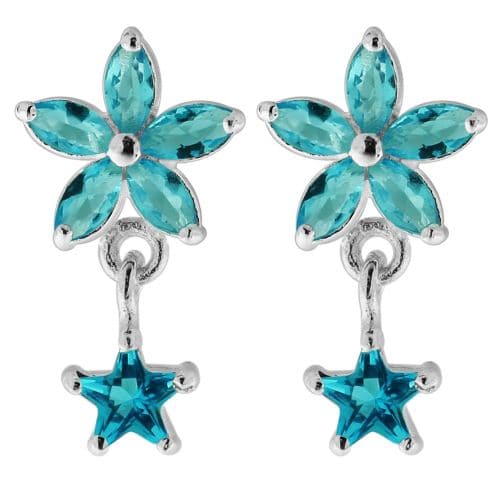 925 Sterling Silver Jewelled Flower Filigree with Star Ear Ring