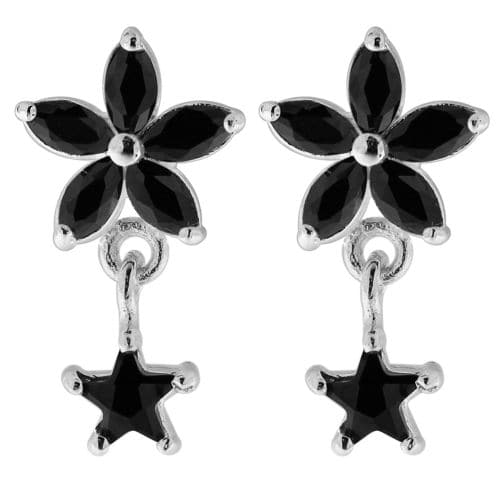 925 Sterling Silver Jewelled Flower Filigree with Star Ear Ring