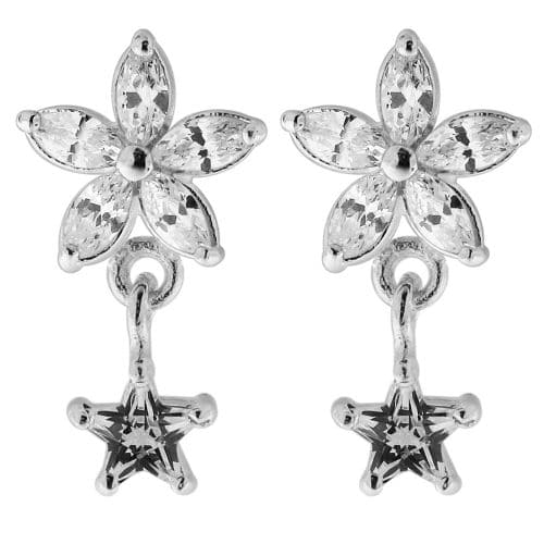 925 Sterling Silver Jewelled Flower Filigree with Star Ear Ring