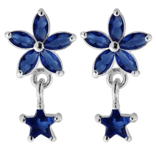 925 Sterling Silver Jewelled Flower Filigree with Star Ear Ring