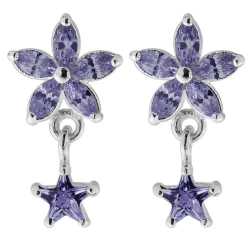 925 Sterling Silver Jewelled Flower Filigree with Star Ear Ring