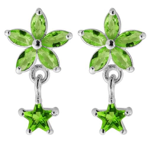 925 Sterling Silver Jewelled Flower Filigree with Star Ear Ring