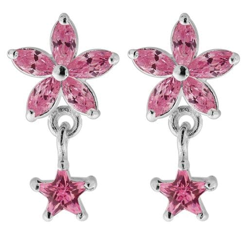925 Sterling Silver Jewelled Flower Filigree with Star Ear Ring