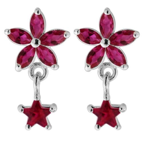 925 Sterling Silver Jewelled Flower Filigree with Star Ear Ring