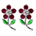 925 Sterling Silver Jewelled Daisy with Leaf Ear Stud
