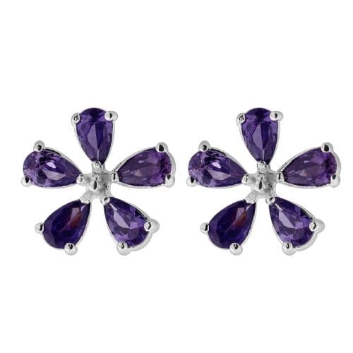 925 Sterling Silver Jewelled Flower Ear Stud