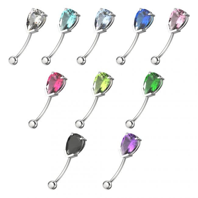 925 Sterling Silver Pear Shaped Jewelled Curved Barbell Eyebrow | Rook | Bridge Ring