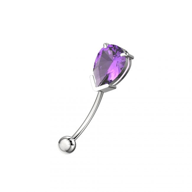925 Sterling Silver Pear Shaped Jewelled Curved Barbell Eyebrow | Rook | Bridge Ring