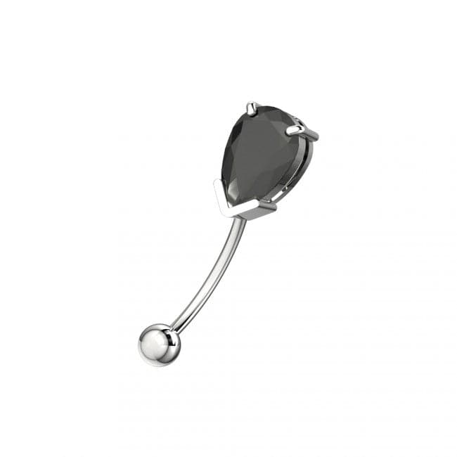 925 Sterling Silver Pear Shaped Jewelled Curved Barbell Eyebrow | Rook | Bridge Ring
