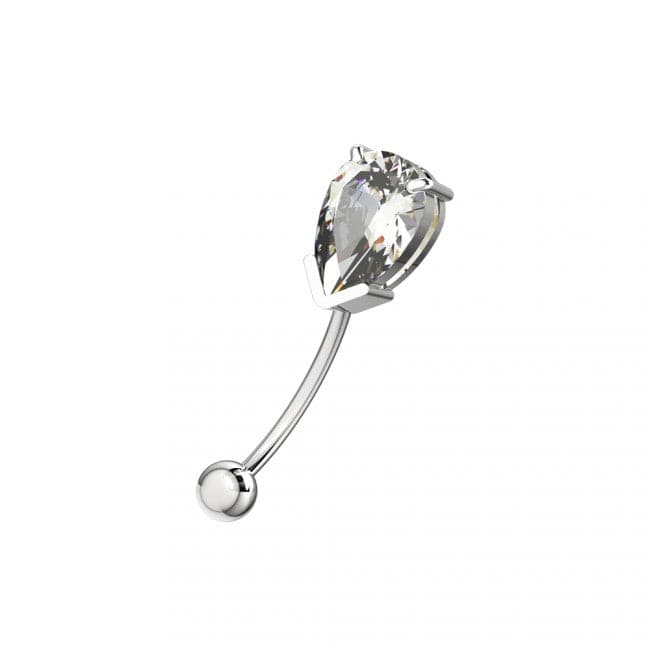 925 Sterling Silver Pear Shaped Jewelled Curved Barbell Eyebrow | Rook | Bridge Ring