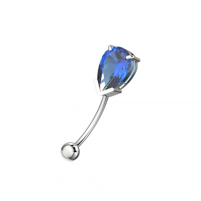 925 Sterling Silver Pear Shaped Jewelled Curved Barbell Eyebrow | Rook | Bridge Ring