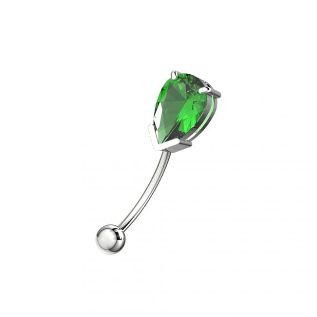 925 Sterling Silver Pear Shaped Jewelled Curved Barbell Eyebrow | Rook | Bridge Ring