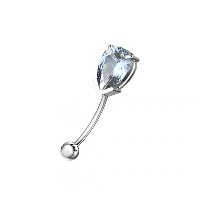925 Sterling Silver Pear Shaped Jewelled Curved Barbell Eyebrow | Rook | Bridge Ring