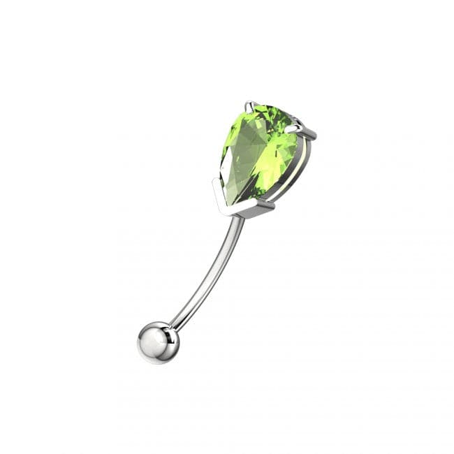 925 Sterling Silver Pear Shaped Jewelled Curved Barbell Eyebrow | Rook | Bridge Ring