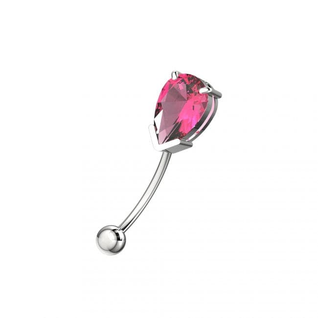 925 Sterling Silver Pear Shaped Jewelled Curved Barbell Eyebrow | Rook | Bridge Ring