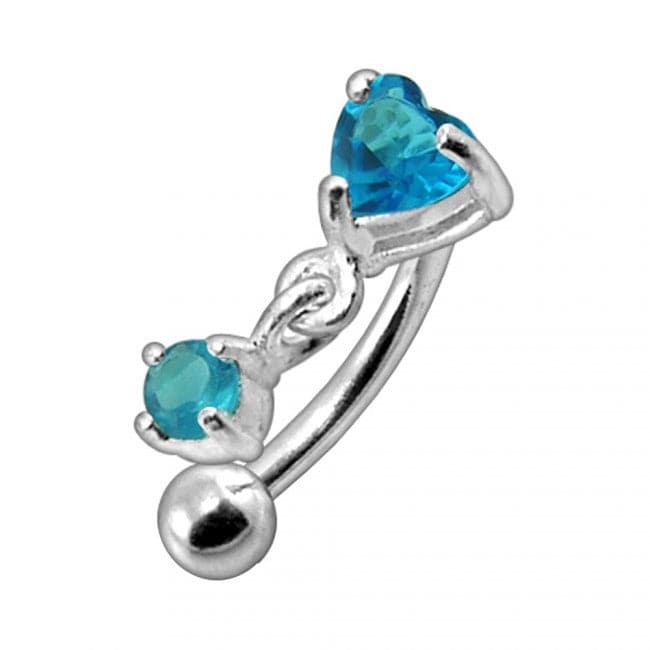 925 Sterling Silver Rhinestone Jewelled Heart with Dangle Curved Barbell Eyebrow | Rook | Bridge Ring