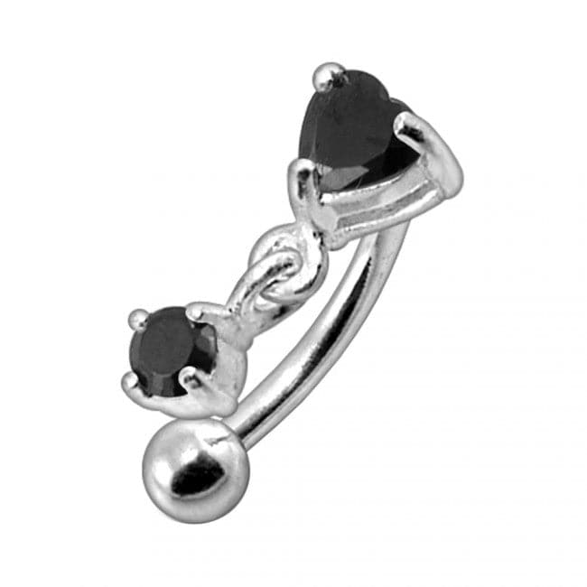 925 Sterling Silver Rhinestone Jewelled Heart with Dangle Curved Barbell Eyebrow | Rook | Bridge Ring