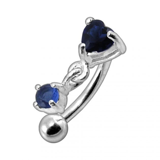 925 Sterling Silver Rhinestone Jewelled Heart with Dangle Curved Barbell Eyebrow | Rook | Bridge Ring