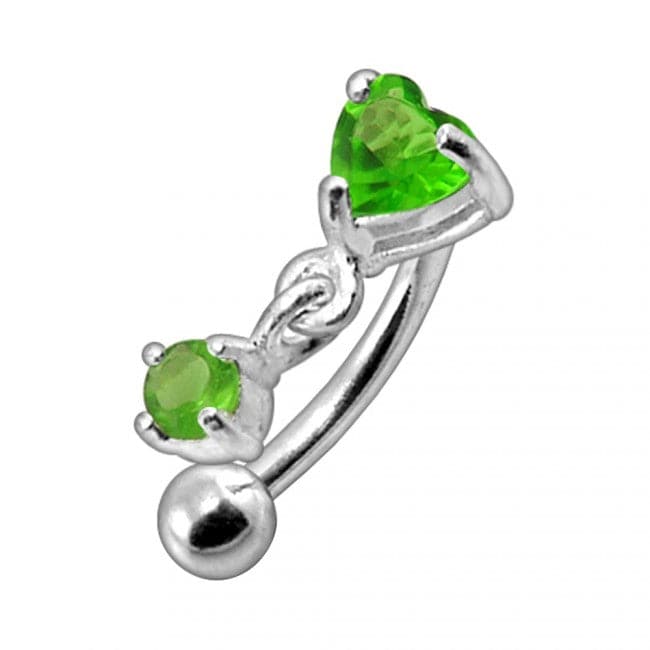 925 Sterling Silver Rhinestone Jewelled Heart with Dangle Curved Barbell Eyebrow | Rook | Bridge Ring