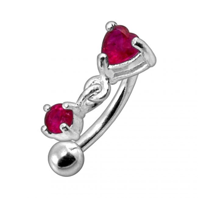 925 Sterling Silver Rhinestone Jewelled Heart with Dangle Curved Barbell Eyebrow | Rook | Bridge Ring